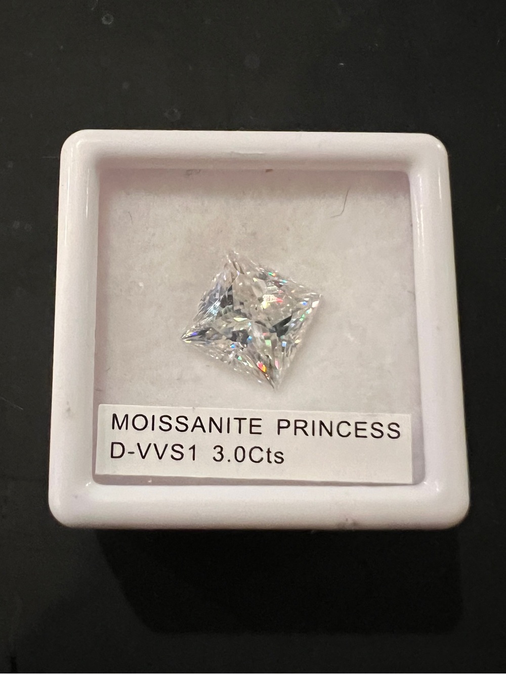 Princess Cut Moissanite 3.0 Ct D-VVS1 Clear Stone NWOT